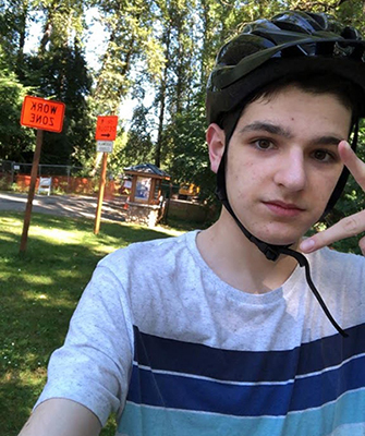 Manuel outside wearing helmet Manuel outside wearing helmet