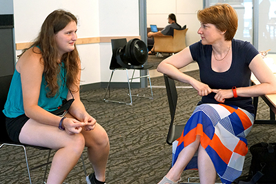 Emma speaks to a UW Professor about Self-Advocacy during Summer Study 2017.