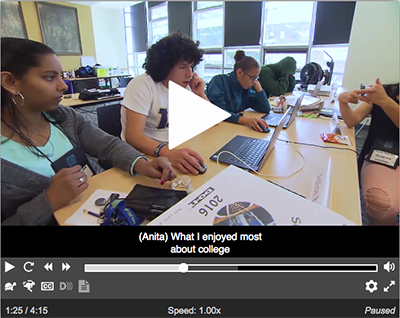 A screenshot in Able Player of the video DO-IT Scholars Discuss the Importance of College.