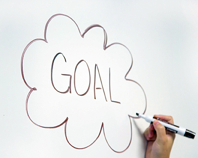 Goal Image of "GOAL" written in a thought bubble on a whiteboard