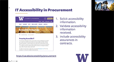 A screenshot of the webinar on IT accessibility in procurement.