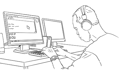 A person who is blind uses a computer.