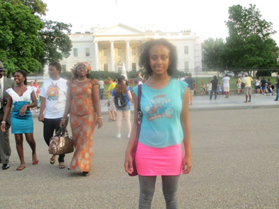DO-IT Scholar Sara Teshome in front of the White House Photo of DO-IT Scholar Sara Teshome in front of the White House