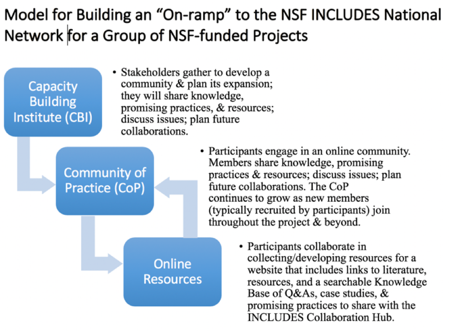 Model for building an "on-ramp" to the NSF INCLUDES national network for a group of NSF-funded projects.