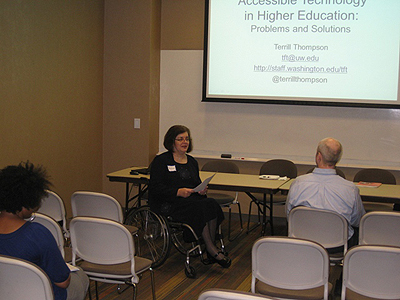 Presentation at the 2012 AccessComputing CBI Image of a woman presenting at the 2012 AccessComputing CBI