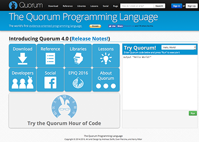 Homepage for the Quorum Programming Language.