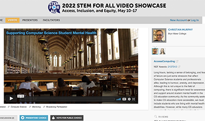 Screenshot of STEM for All Showcase featuring Supporting Computer Science Student Mental Health
