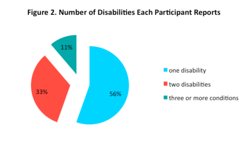 Pie chart of number of disabilities each participant reports