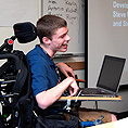 Image of a student presenting with accessible technology