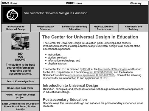 DO-IT Center for Universal Design in Education screenshot