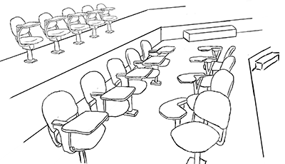 Chairs that swivel to face each other or the front in a classroom. Chairs that swivel to face each other or the front in a classroom.