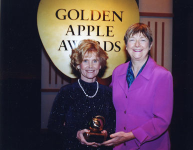 Sheryl Burgstahler accepts the Golden Apple Award for DO-IT. Sheryl Burgstahler accepts the Golden Apple Award for DO-IT