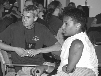 Picture of 2001 Scholars Chris and Matt during the presentations.