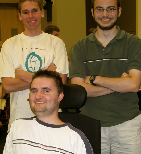 Chris, Trailblazer, '02 Scholar, University of Washington graduate, and Microsoft employee, mentors two Microsoft interns, '08 Scholar Aaron Shaver and DO-IT Volunteer Travis Burgstahler.