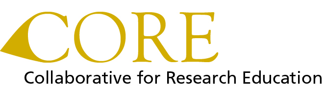 Large gold text with the acroynms C, O, R, E, and below smaller, black text with "Collaborative for Research Education"