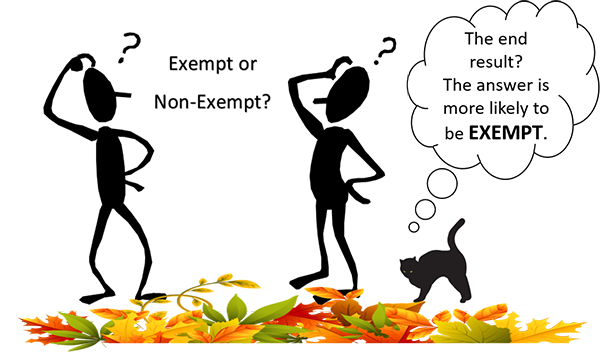 two stick figures asking if something is exempt. a black cat thinks that the answer is more likely "yes"