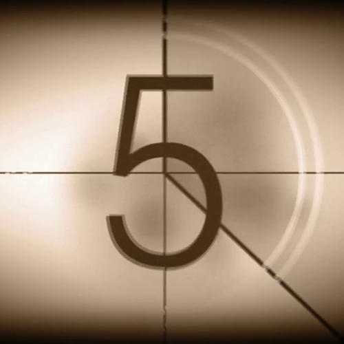 Old style film countdown starting at the number five