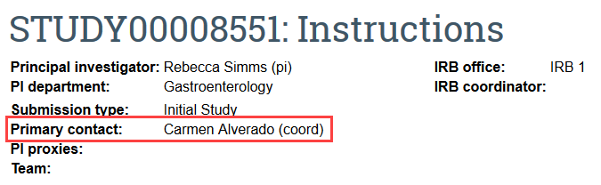 screenshot of the updated primary contact in the study workspace