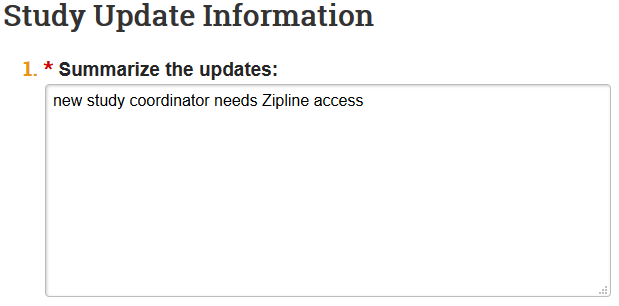 screenshot of the study update summary