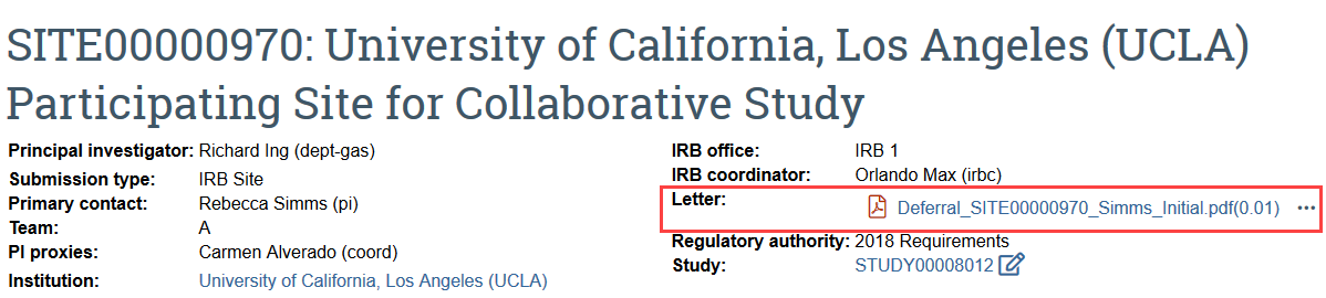 screenshot of a site deferral letter