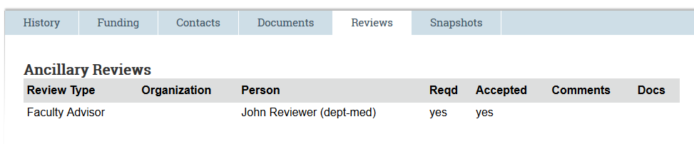 screenshot of an accepted faculty advisor review