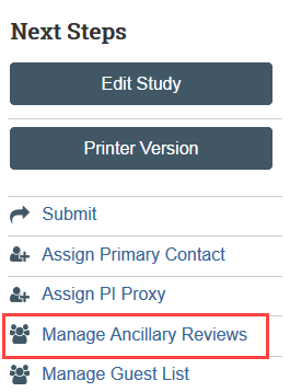 screenshot of the Manage Ancillary Reviews activity