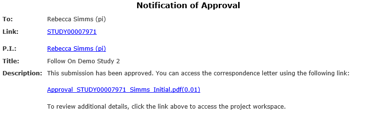 screenshot of the approval notification