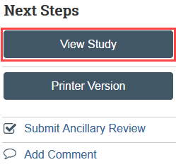 Screenshot of the view study button for faculty advisors