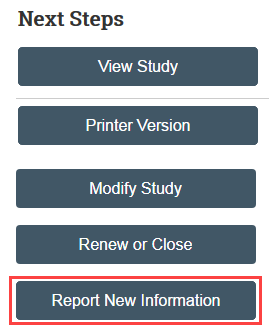 screenshot of the Report New Information button