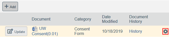 screenshot of x button to remove document