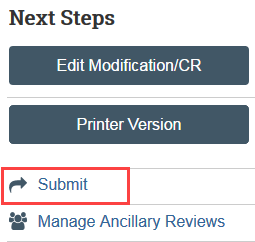 screenshot of submit button for a study modification