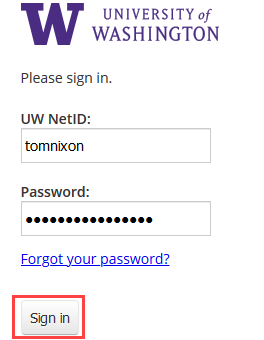 UW login page