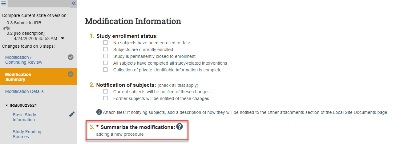 modification summary