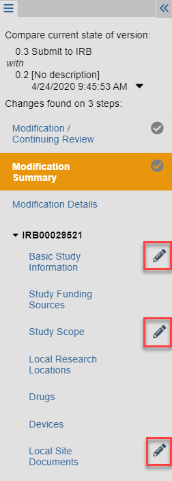 reviewer mode for a modification