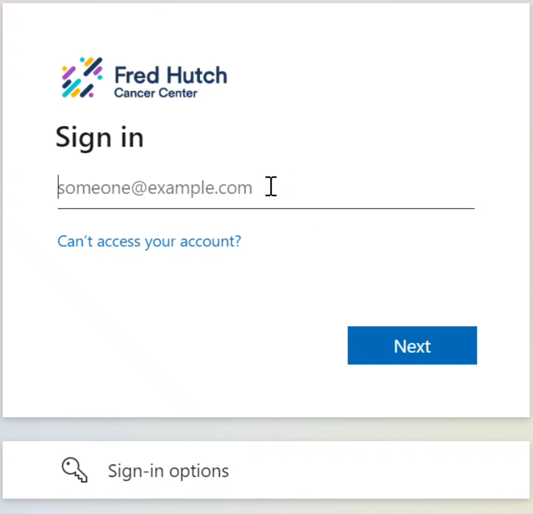 Screen shot of signing in to Fred Hutch account