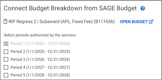 Connect Budget Breakdown from SAGE