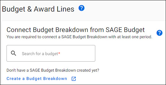 budget and award lines connect budget breakdown