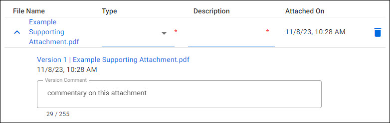supporting attachments example with version comment