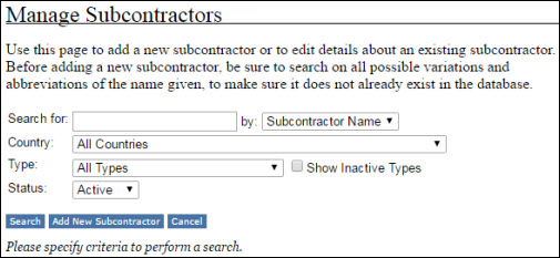 manage subcontractors administration tool