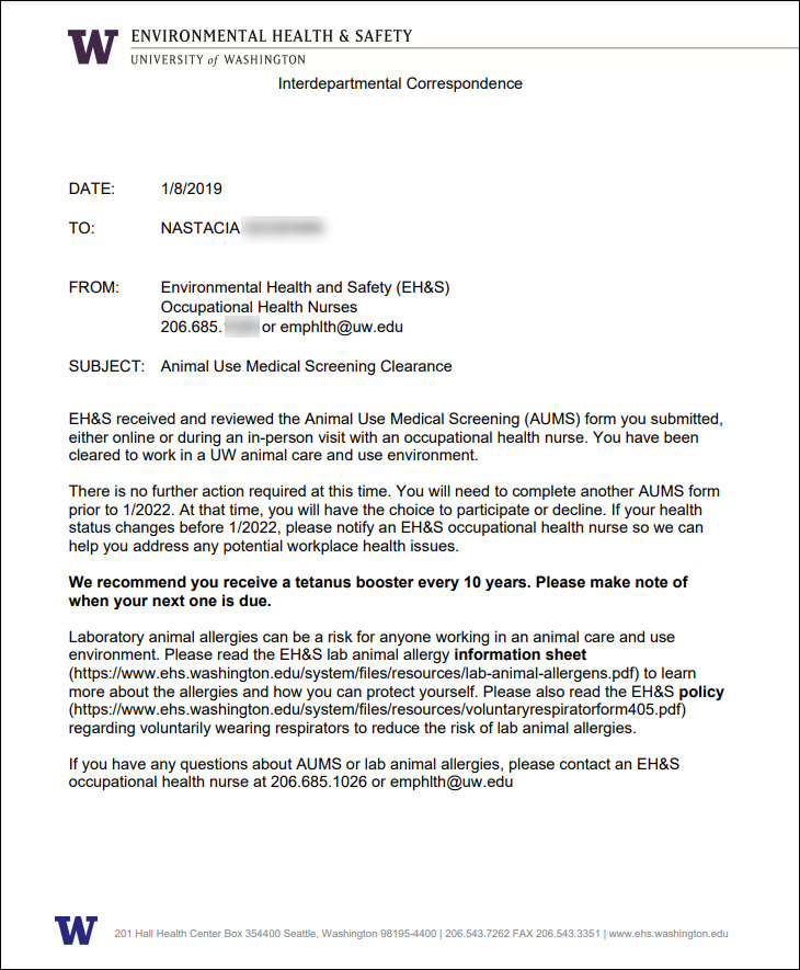 example clearance letter