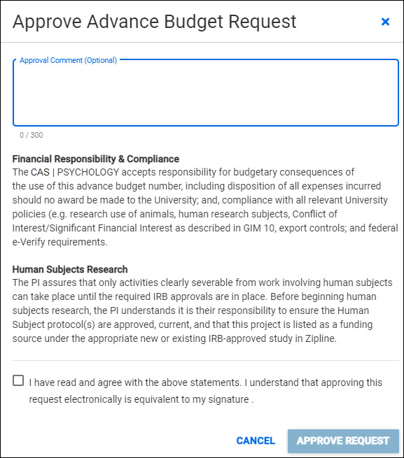 Approve Advance Budget Request Message