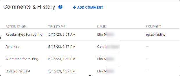 Award Setup Request Comments And History