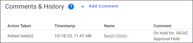 Awards Campus Holds listed in Comments and History section