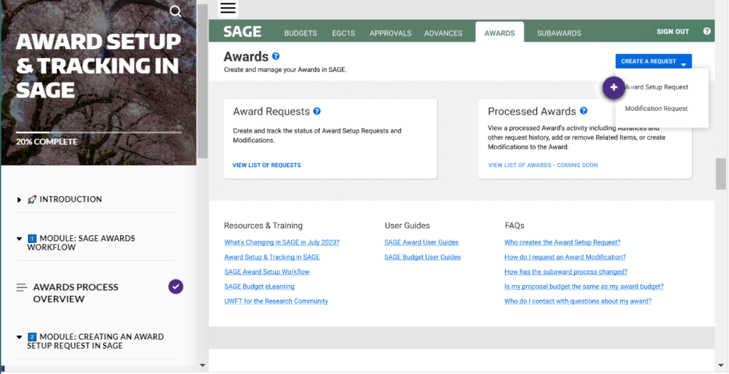 Award Setup & Tracking in SAGE Screenshot