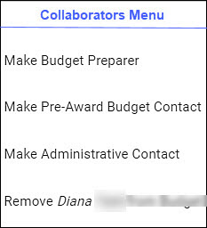 budget settings collaborators menu