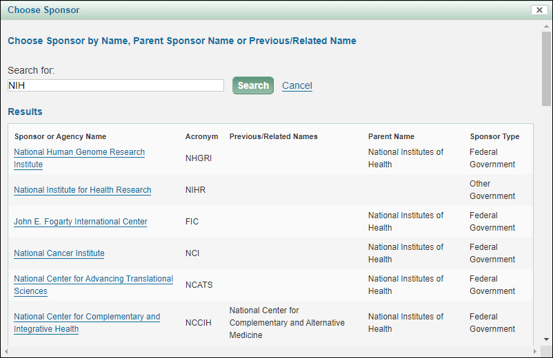 Choose Sponsor Results