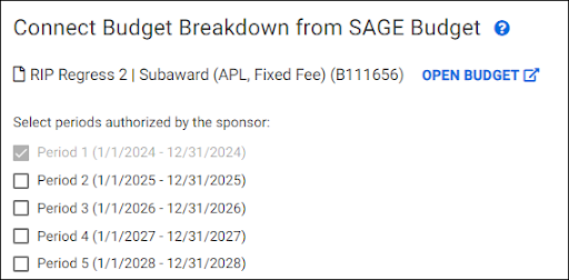 Information shown when connecting your Budget