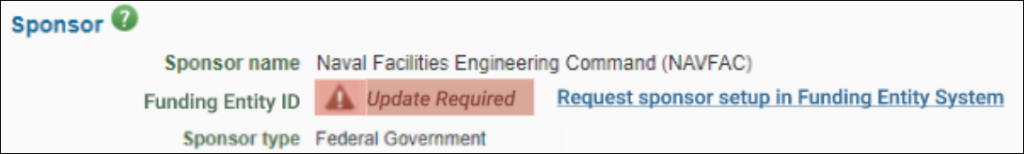 Funding Entity I D Update Required