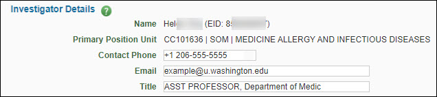 Investigator Details section