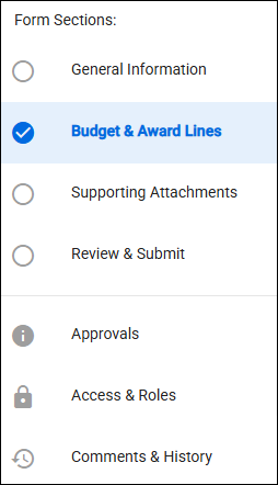 SAGE Modifications Form Sections